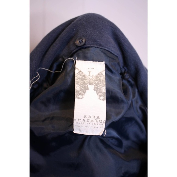 Zara Jacket Cowl Neck Utility Blue Cotton Polyester Midweight Size L - Picture 3 of 3